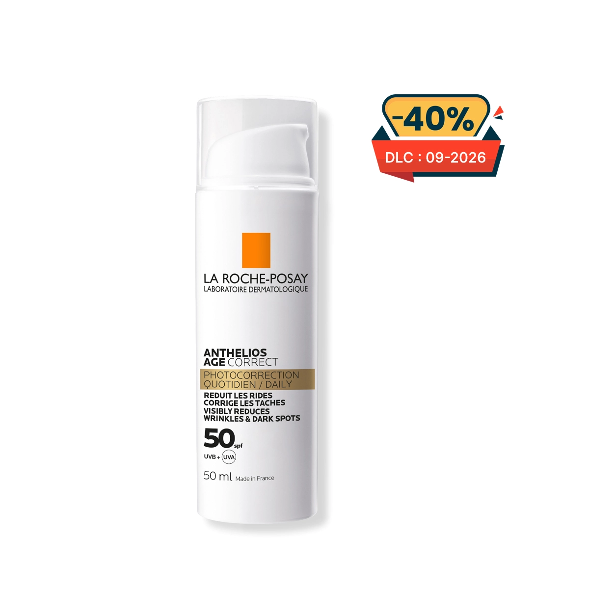 La Roche-posay Anthelios Age Correct - Soin Solaire Anti-rides Anti-taches - Ecran Spf50 50ml