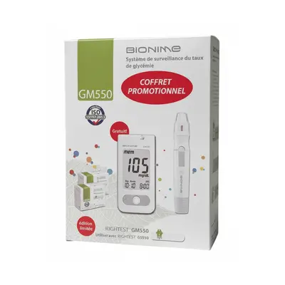 Bionime Coffret Promotionnel Glucometre + Autopiqueur + 100 Bandelettes Gs550