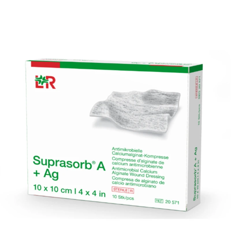 Compresse D'alginate De Calcium Anti-microbienne - Suprasob A + Ag - 10x10cm - Boite De 10pcs