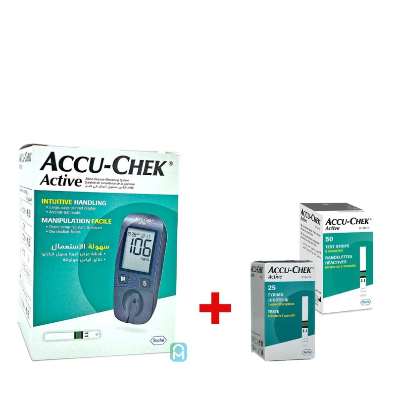 Coffret Accu Chek Active - Appareil + 75 Bandelettes