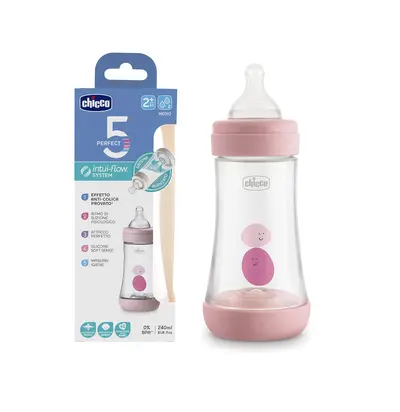 Chicco Perfect 5 Biberon Rose - Debit Moyen 2m+ - 240ml
