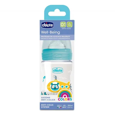 Chicco Well-being Biberon Bleu - Debit Lent 0m+ - 150ml