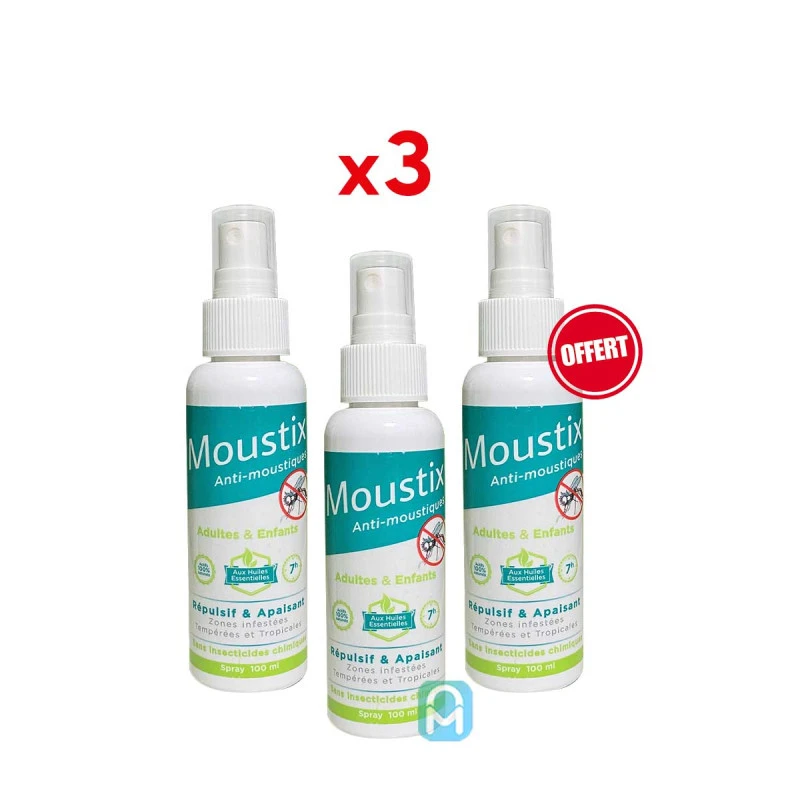 Moustix Lot De 3 - Spray Anti-moustique Répulsif Et Apaisant - 100ml