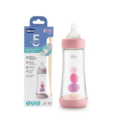 Chicco Perfect 5 Biberon Rose - Debit Rapide 4m+ - 300ml