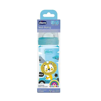 Chicco Well-being Biberon Plastique (polypropylene) Bleu - Debit Moyen 2m+ - 250ml