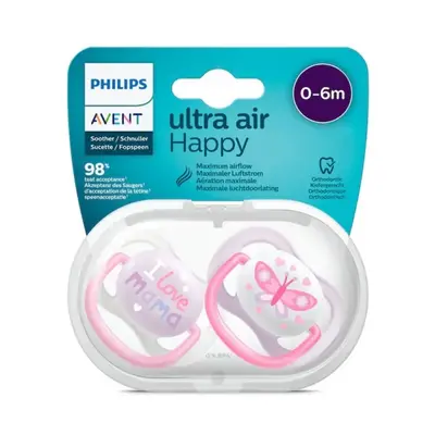 Philips Avent Ultra Air Lot 2 Sucettes Silicone Fille 0-6 Mois