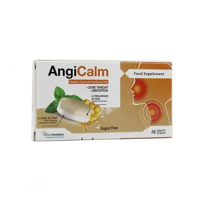Polypharma Angicalm Propolis Sans Sucres - Maux De Gorge - 16 Comprimes A Sucer
