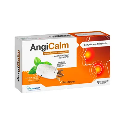 Polypharma Angicalm Reglisse Sans Sucres - Maux De Gorge - 16 Comprimes A Sucer
