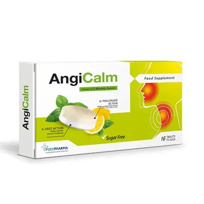 Polypharma Angicalm Citron Sans Sucres - Maux De Gorge - 16 Comprimes A Sucer