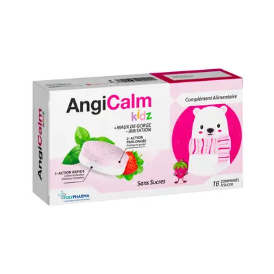 Polypharma Angicalm Kidz - Maux De Gorge Enfants - 16 Comprimes A Sucer
