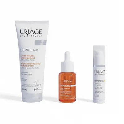 Uriage Depiderm Routine Eclaircissante - Creme Mousse Nettoyante + Serum + Soin De Jour Spf50