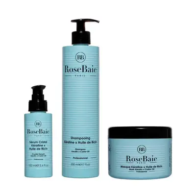 Rosebaie Routine Trio Keratine Et Huile De Ricin - Shampoing, Masque Et Serum