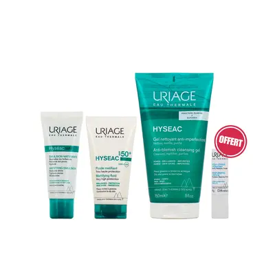 Uriage Ventes Flash Hyseac Mat + Hyseac Gel Nettoyant + Hyseac Fluide Spf50 + Stick Levres Hydratant Offert