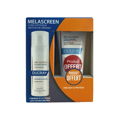 Ducray Melascreen Coffret Promo Concentre Anti Taches 30ml + Fluide Anti Taches Protecteur Spf50+ 50ml Offert