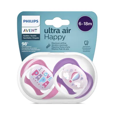 Philips Avent Ultra Air Lot 2 Sucettes Silicone Pour Fille 12-18 Mois - Scf080/04