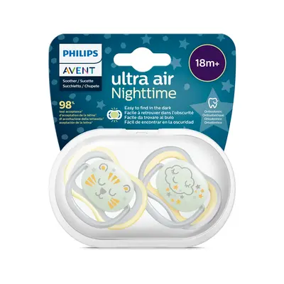 Philips Avent Ultra Air Night Neutral Lot 2 Sucettes Silicone 18mois+ - Scf376/01