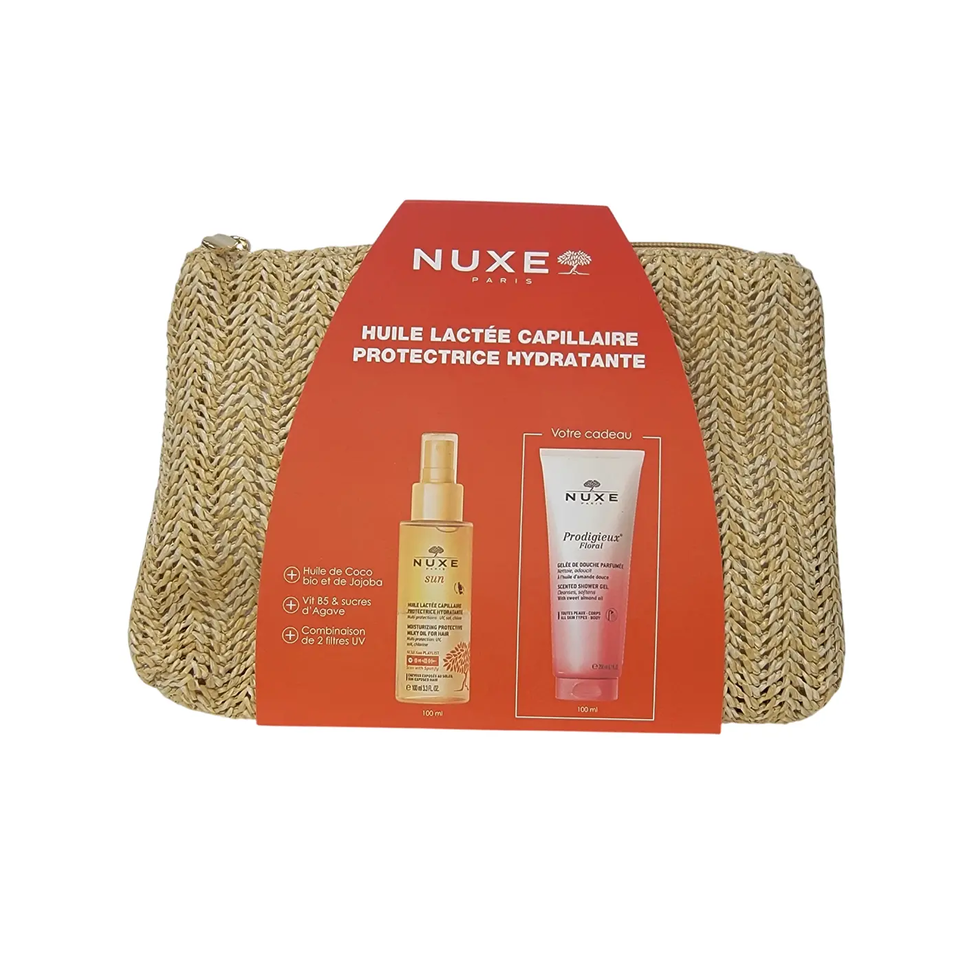Nuxe Trousse Sun Huile Lactee Capillaire 100ml + Gelee De Douche Parfumee Florale 200ml Offerte