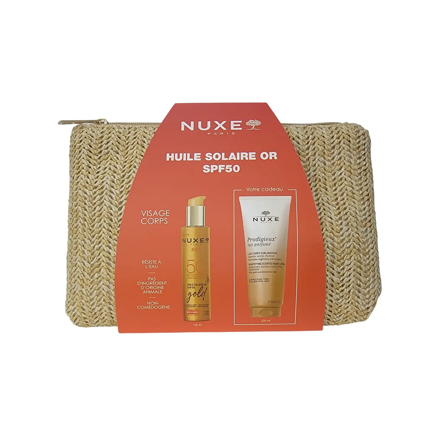 Nuxe Trousse Sun Huile Solaire Or Gold Spf50 150ml + Prodigieux Lait Parfume Corps 200ml Offert
