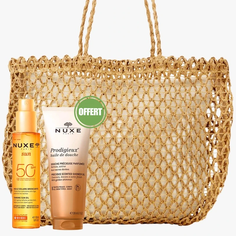Nuxe Sac Sun Huile Solaire Bronzante Spf50 150ml + Prodigieux Huile De Douche Parfumee 200ml Offerte