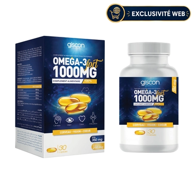 Giscon Omega 3 Fort 1000mg - Cerveau, Vision, Coeur - 30 Capsules