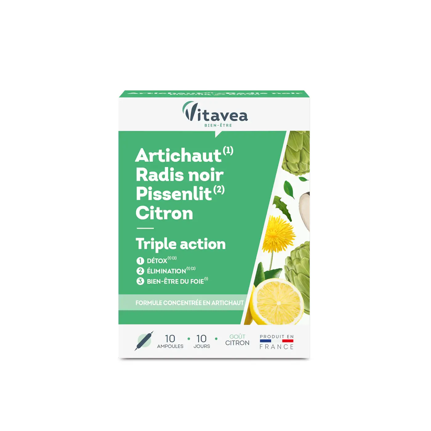 Vitavea Bien-etre Complement Alimentaire Artichaut Radis Noir Pissenlit Citron - 10 Ampoules