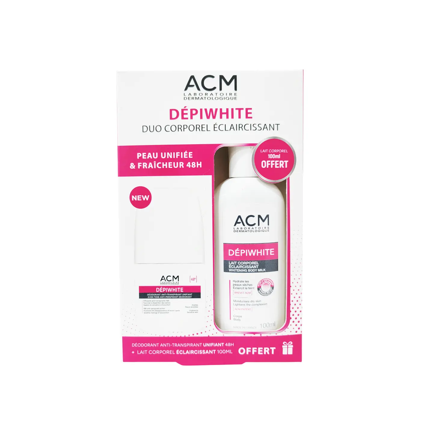 Acm Depiwhite Pack Deodorant Anti-transpirant Unifiant 50ml + Lait Corporel 100ml Offert