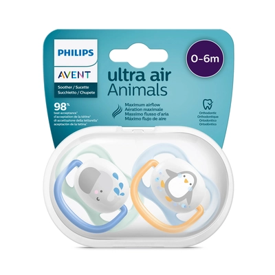 Philips Avent Ultra Air Animals Lot De 2 Sucettes Garcon 0-6 Mois – Pingouin & Elephant Scf080/05