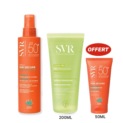 Svr Pack Promo Sun Secure Spray Solaire 200ml + Sebiaclear Gel Moussant 200ml + Sun Secure Blur Invisible Spf50+ 50ml Offert