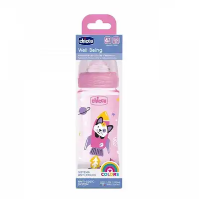 Chicco Well-being Biberon Plastique (polypropylene) Rose - Debit Rapide 4m+ - 330ml