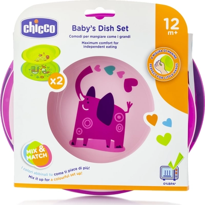 Chicco Ensemble Assiettes - Plate Et Creuse - Bebe 12 Mois+ Rose