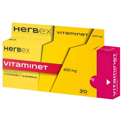 Herbex Vitaminet 400mg - 11 Vitamines Et 8 Mineraux - 30 Gelules