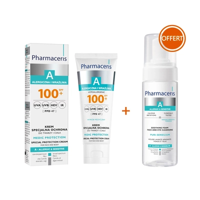 Pharmaceris Creme Solaire A Medic Protection Ecran Spf100 75ml + Mousse Nettoyante 150ml Offerte