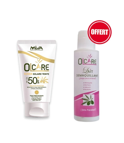 Olcare Ecran Solaire Teinte Beige Claire Spf50+ 50ml + Lait Demaquillant 100ml Gratuit