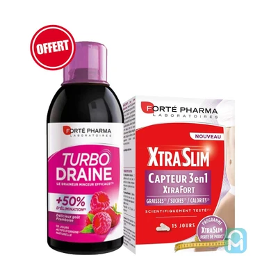 Forte Pharma Xtraslim Capteur 3 En 1 + Turbodraine Gout Framboise 500ml Offert