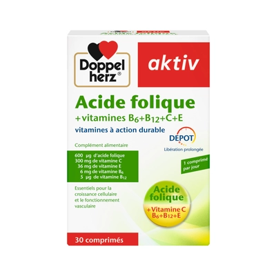 Doppelherz Aktiv Acide Folique + Vitamines B6+b12+c+e - 30 Comprimes