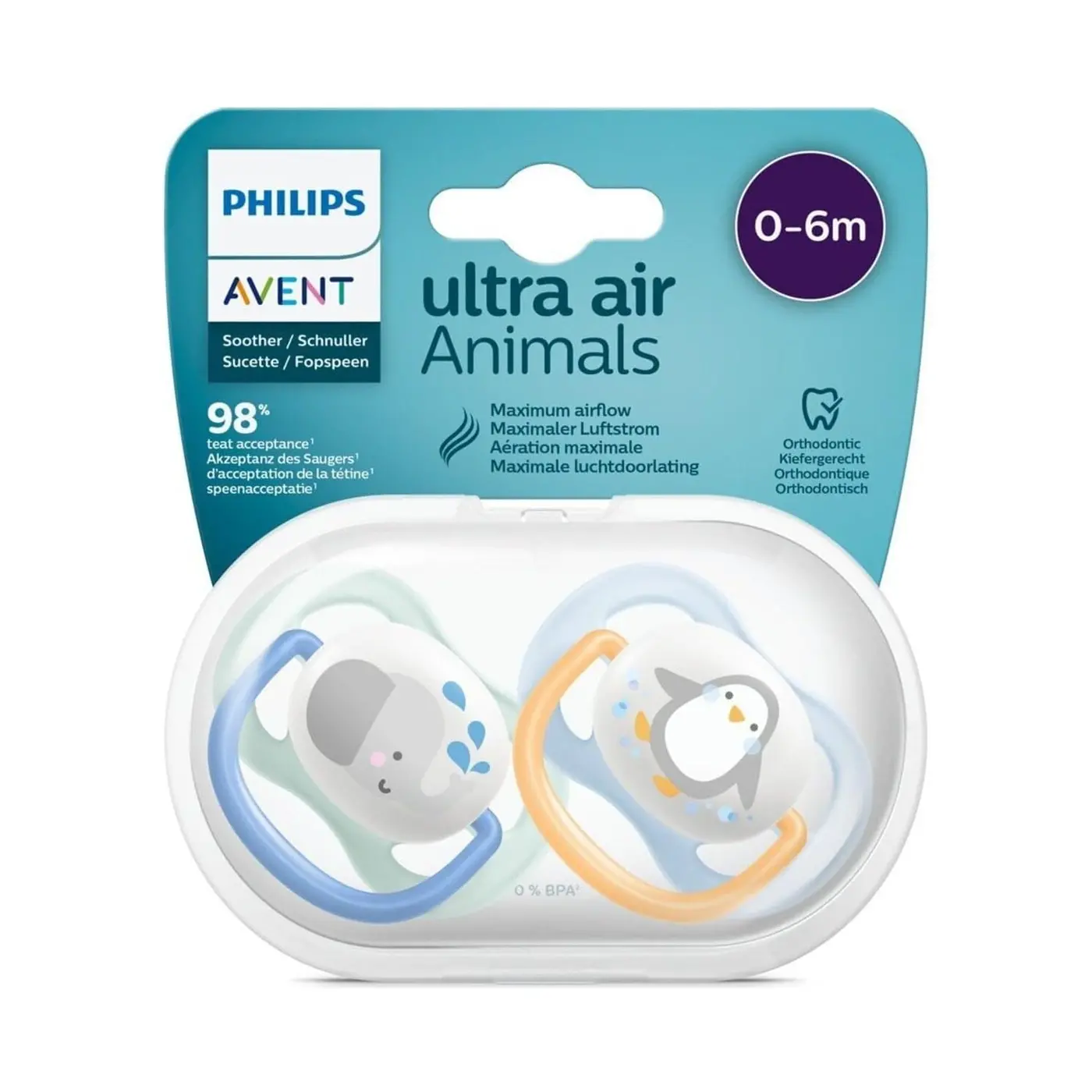 Philips Avent Ultra Air Lot 2 Sucettes Silicone 0-6 Mois - Motif Animaux