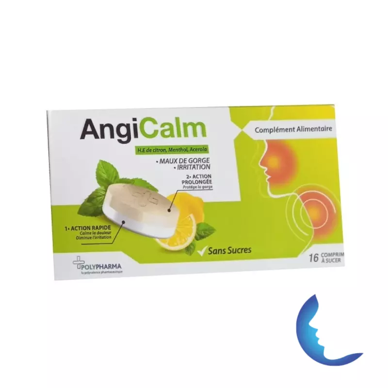 AngiCalm Maux De Gorge Irritation Citron Sans Sucre, 16 Comprimés