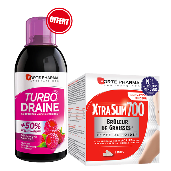 FORTE PHARMA XTRASLIM 700 BRULEUR DE GRAISSES + TURBO DRAINE 500ML FRAMBOISE OFFERT