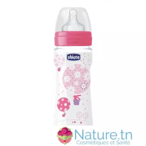 Chicco Biberon Well-Being – 330ml – Tétine silicone – Rose 4M+
